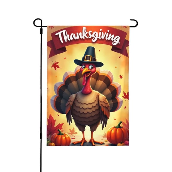 Garden Flag Happy Thanksgiving Day - Decorative Harvest Festival Garden Flags - Double Sided & Weather Resistant & Double Stitched - 18 X 12.5 Inches 1 Flag