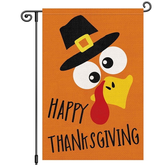 Garden Flag Happy Thanksgiving Turkey Flag Outdoor Autumn Seasonal Decoration, 12x18 POLE NOT INCLUDED