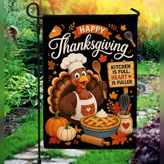 Garden Flag Happy Thanksgiving Turkey Kitchen Outdoor Yard Decor for Fall Hosts