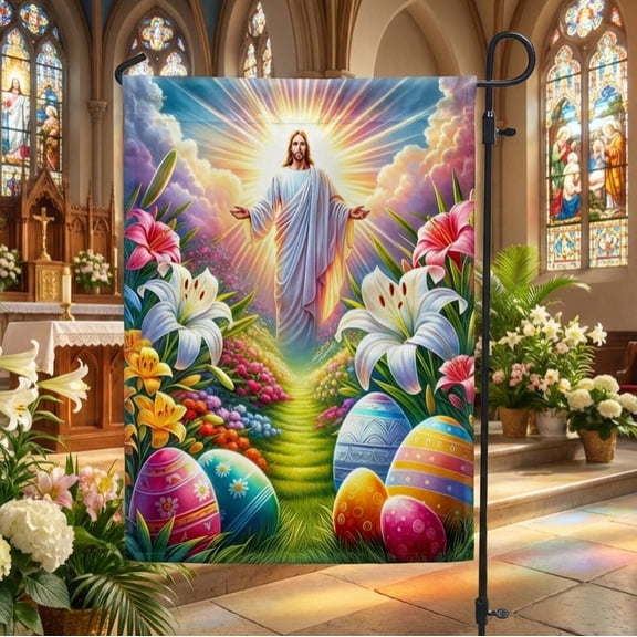 Garden Flag He Is Risen Easter Jesus, Resurrection Religious, 12x18 POLE NOT INCLUDED