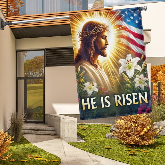 Garden Flag He is Risen Religious Easter Day, Resurrection, 12x18 POLE NOT INCLUDED