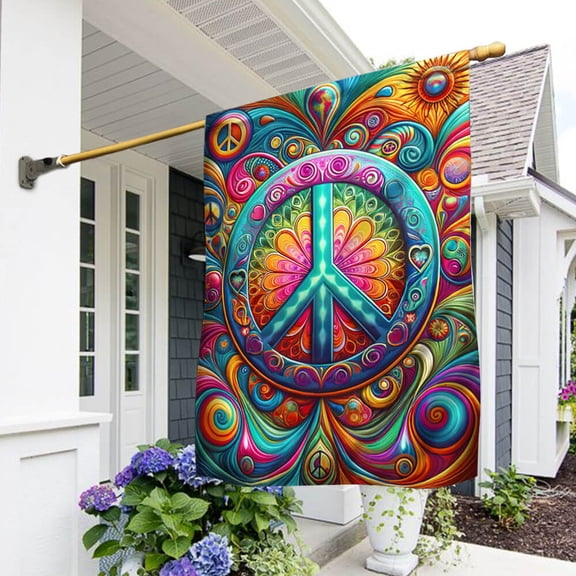 Garden Flag Hippie Peace Sign, Groovy Unity, 12x18 POLE NOT INCLUDED