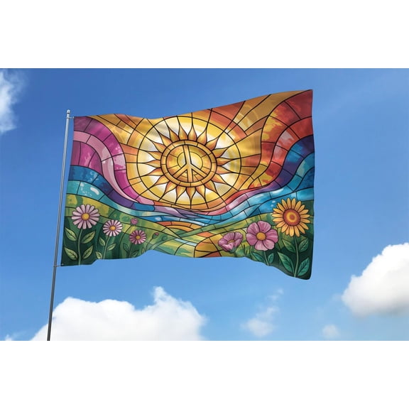 Garden Flag Hippie Peace Tree Imagine All The People Boho Outdoor Decoration, 12x18 POLE NOT INCLUDED