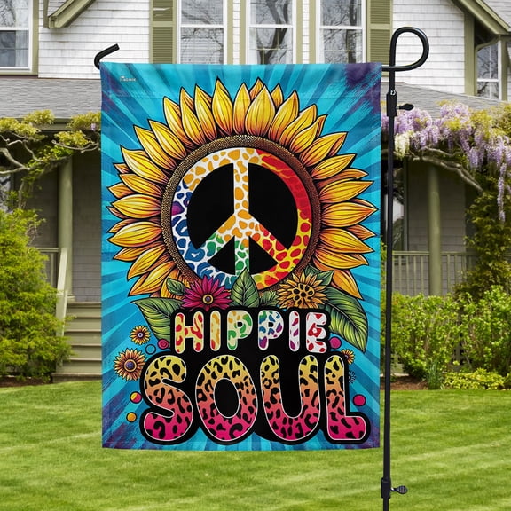 Garden Flag Hippie Soul Peace Sign, Retro Aesthetic, 12x18 POLE NOT INCLUDED
