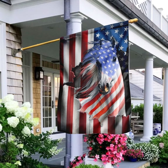 Garden Flag Horse On American, Equestrian, 12x18 POLE NOT INCLUDED