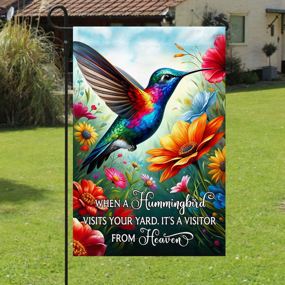 Garden Flag Hummingbird When A Hummingbird Visits Welcome Spring, Garden Nature, 12x18 POLE NOT INCLUDED