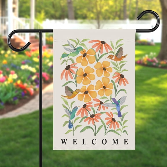 Garden Flag Hummingbirds and Flowers Welcome Outdoor Bird Spring Summer V134, 12x18 POLE NOT INCLUDED