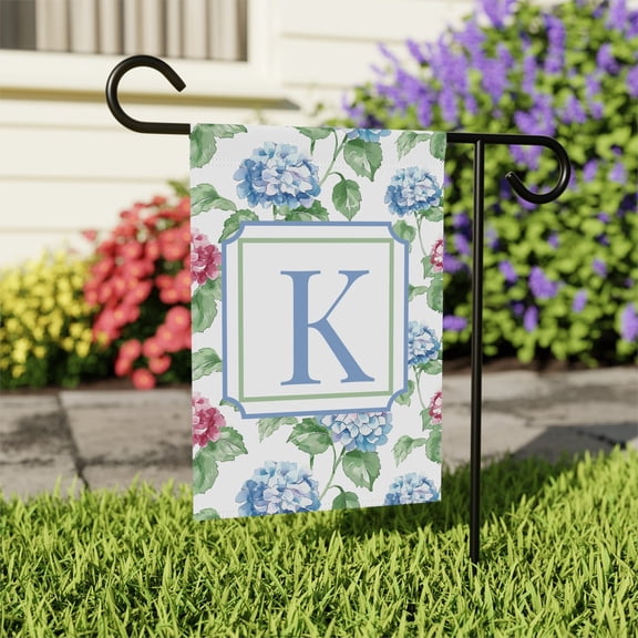 Garden Flag Hydrangea Flag Monogram Yard Art Patio Initial Outdoor Personalized Porch V310, 12x18 POLE NOT INCLUDED
