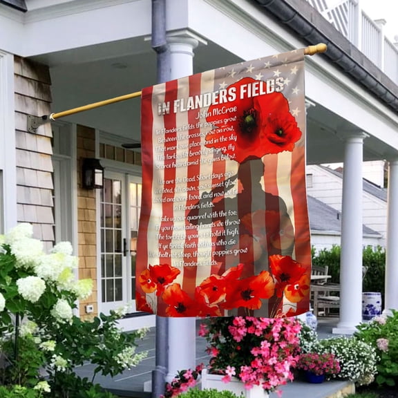 Garden Flag In Flanders Fields Poppy On American, Remembrance Day, 12x18 POLE NOT INCLUDED