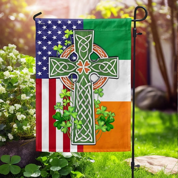 Garden Flag Irish Celtic Knot Cross Irish and On American, Heritage, 12x18 POLE NOT INCLUDED