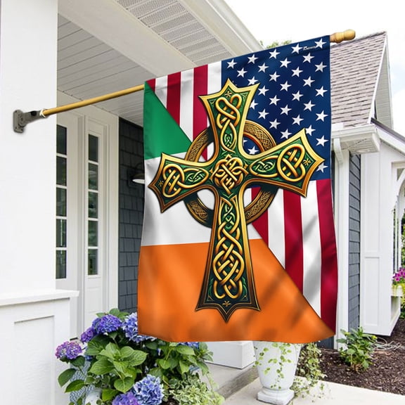 Garden Flag Irish Celtic Knot Cross St. Patrick’s Day Ireland On American, Heritage, 12x18 POLE NOT INCLUDED