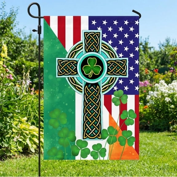 Garden Flag Irish Celtic Knot Cross St. Patrick's Day On American, Heritage, 12x18 POLE NOT INCLUDED