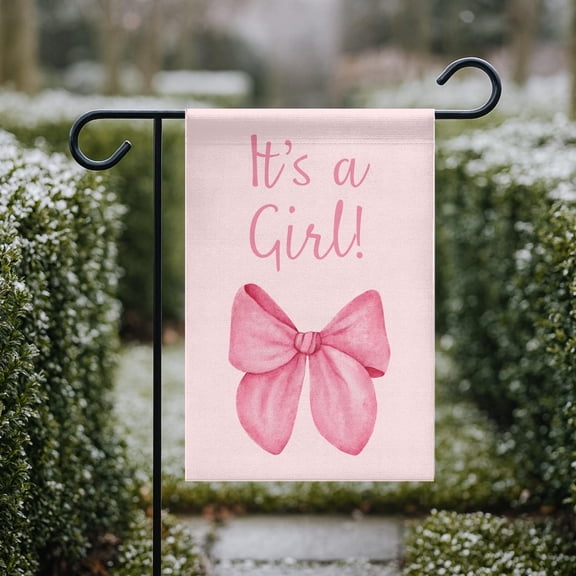 Garden Flag Its a Girl Pink Bow Baby Girl Gender Reveal Coquette V581, 12x18 POLE NOT INCLUDED