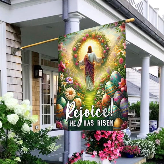 Garden Flag Jesus Easter Day He Has Risen, Resurrection, 12x18 POLE NOT INCLUDED