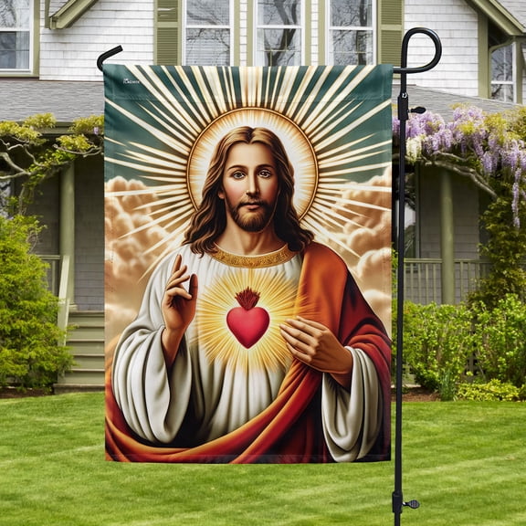Garden Flag Jesus The Sacred Heart Of Jesus, Catholic, 12x18 POLE NOT INCLUDED