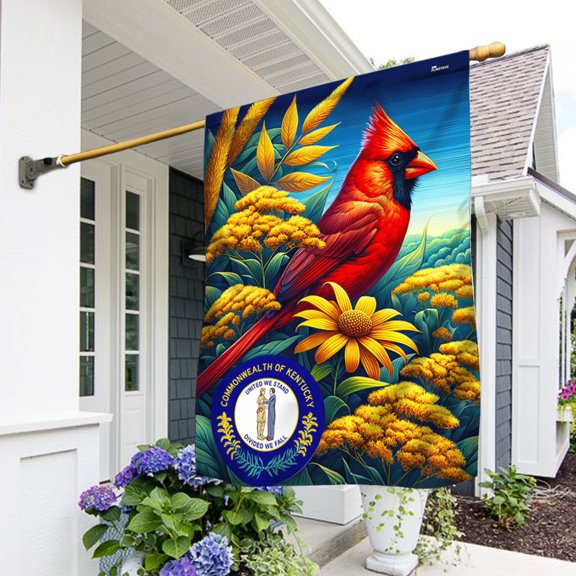 Garden Flag Kentucky State Cardinal and Goldenrod Flower, State Pride, 12x18 POLE NOT INCLUDED
