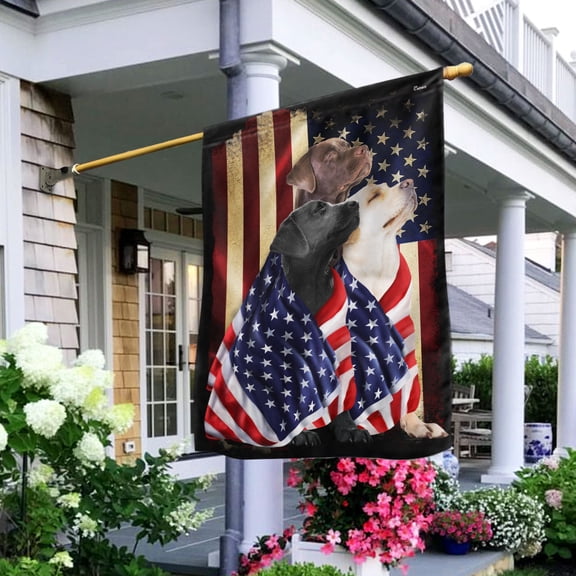Garden Flag Labrador Retriever Dogs On American Patriot Wrapped in Glory, Pet Portrait, 12x18 POLE NOT INCLUDED