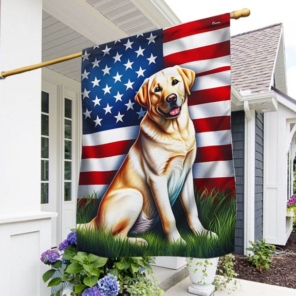 Garden Flag Labrador Retriever On American, Patriot Dog, 12x18 POLE NOT INCLUDED