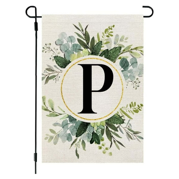 Garden Flag Letter P Family Last Name 11.8x17.7 Inch Double Sided Yard Flag for Outside Hanging Plants Artificial Camper Initial Decor, Small Burlap Spring Summer Floral Flag