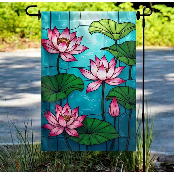Garden Flag Lotus Flowers Look Spring V591, 12x18 POLE NOT INCLUDED