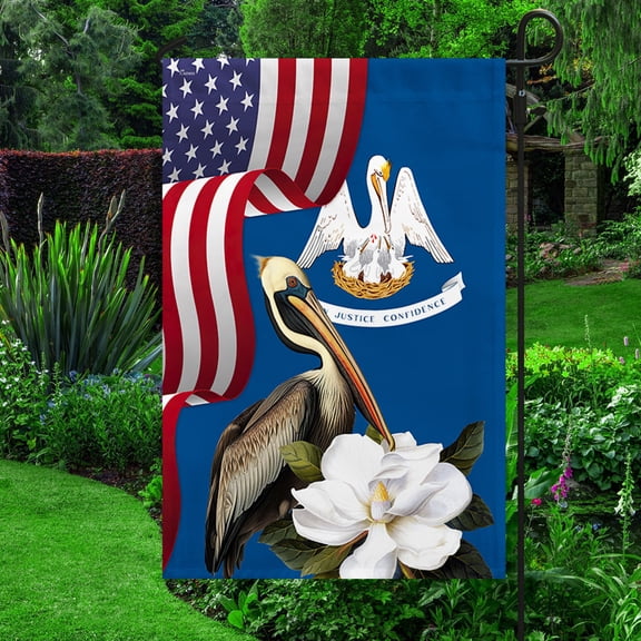Garden Flag Louisiana Brown Pelican Bird and Magnolia Flower, State Symbol, 12x18 POLE NOT INCLUDED