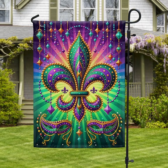 Garden Flag Louisiana Mardi Gras Fleur de Lis, New Orleans Style, 12x18 POLE NOT INCLUDED