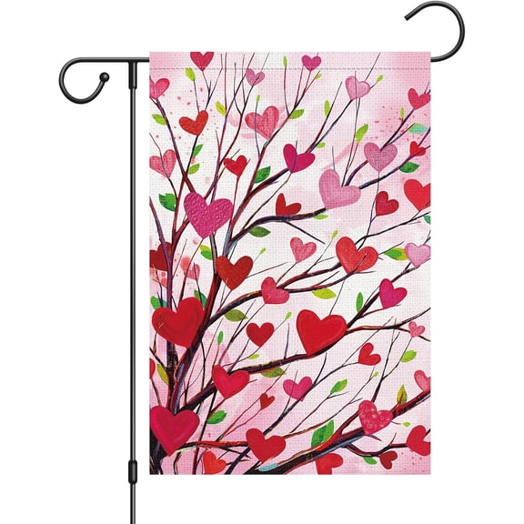 Garden Flag Love Heart Tree 12x18 Inch Double Sided Welcome Small Burlap Spring Holiday Yard Outdoor Outside Home Decoration