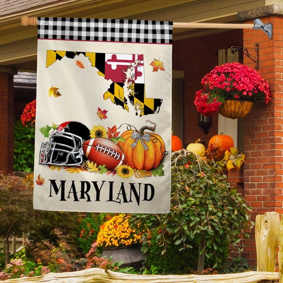 Garden Flag Maryland In Fall Football Season, Sports Seasonal, 12x18 POLE NOT INCLUDED