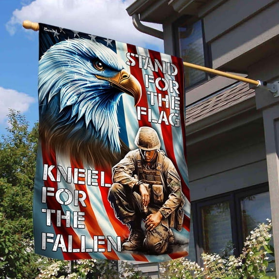 Garden Flag Memorial Day On American Veterans Eagle Stand for the Patriotic Kneel for the Fallen Patriotic Veterans Day, Military, 12x18 POLE NOT INCLUDED