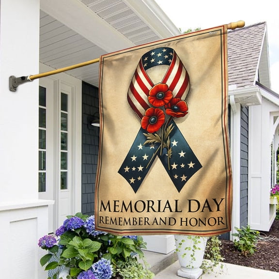 Garden Flag Memorial Day Remember And Honor Ribbon Poppy, Remembrance, 12x18 POLE NOT INCLUDED