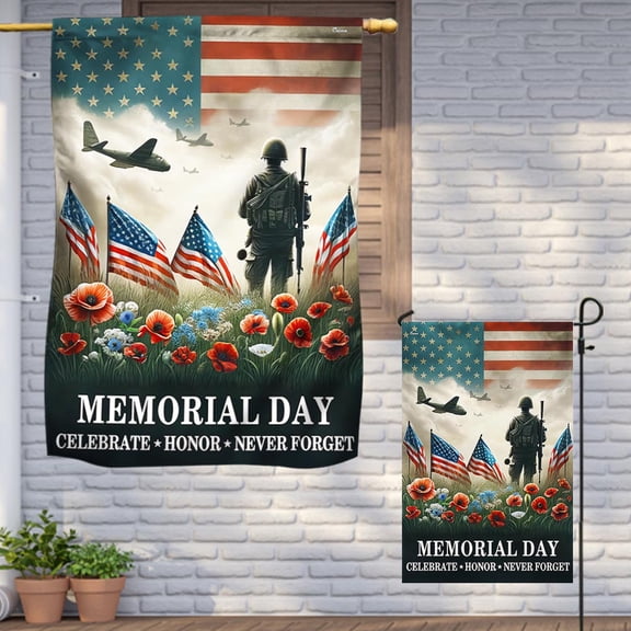 Garden Flag Memorial Day Veteran Celebrate Honor Never Forget On American, Military, 12x18 POLE NOT INCLUDED