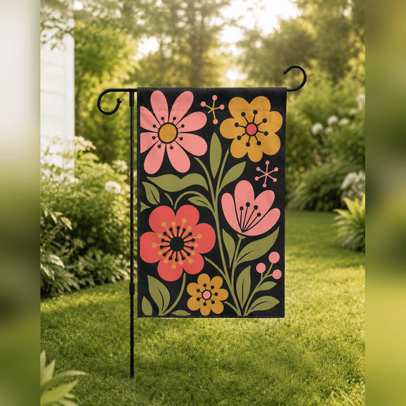 Garden Flag Mid Century Floral Fabric for Yard or Patio for Garden Lovers