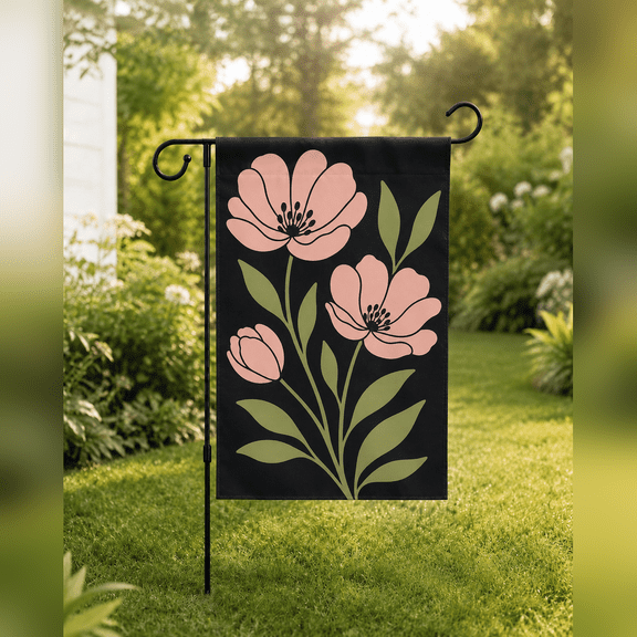 Garden Flag Minimalist Pink Floral Fabric Yard Decor for Patio and Entryway