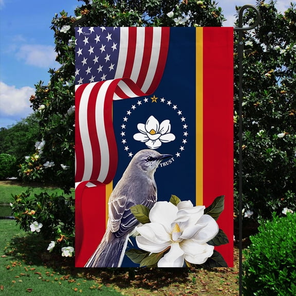 Garden Flag Mississippi State Mockingbird and Magnolia Flower, Magnolia State, 12x18 POLE NOT INCLUDED