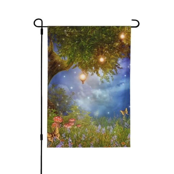 Garden Flag Mushrooms Firefly Flag Outdoor Summer Seasonal Farmhouse Decoration, 12x18 POLE NOT INCLUDED