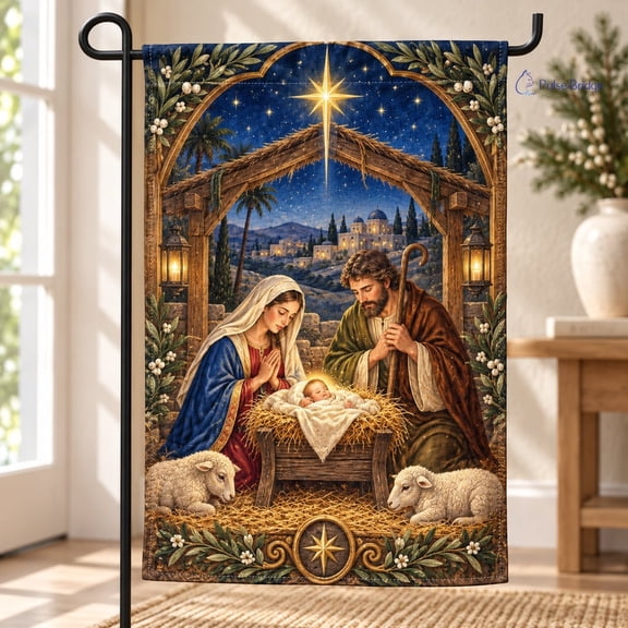 Garden Flag Nativity Scene Mary Joseph Jesus Yard Decor for Christmas