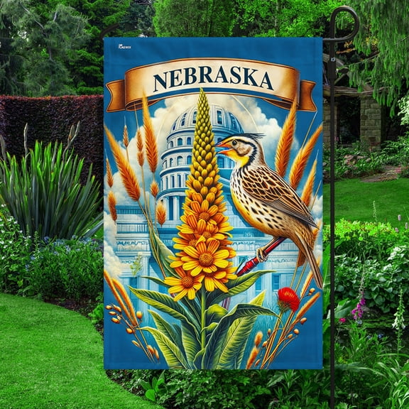 Garden Flag Nebraska State Meadowlark Bird, Prairie Pride, 12x18 POLE NOT INCLUDED
