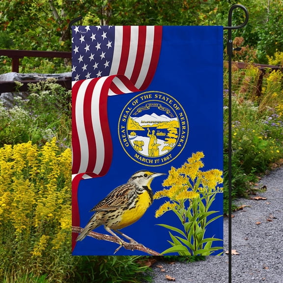 Garden Flag Nebraska State Meadowlark Bird and Goldenrod Flower, Prairie Pride, 12x18 POLE NOT INCLUDED