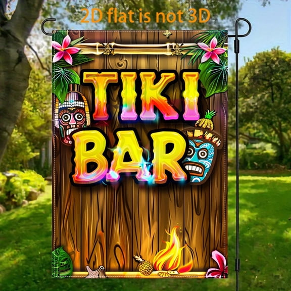 Garden Flag Neon Tiki Bar Garden flag, 12x18 inches, double-sided 2D design, colorful tropical-style garden flag, perfect for outdoor decoration at beach parties, suitable for courtyards, lawns, porc