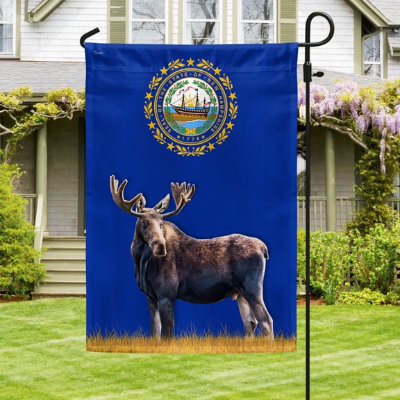 Garden Flag New Hampshire Moose, Granite State Wildlife, 12x18 POLE NOT INCLUDED