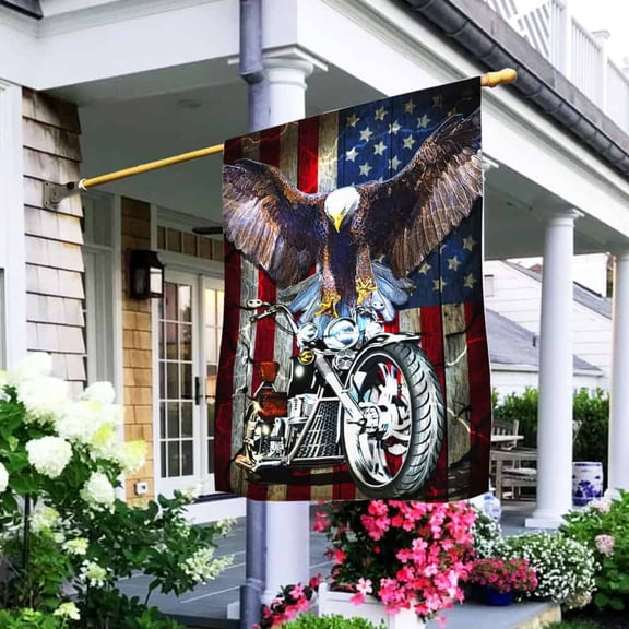 Garden Flag On American Rider Motorcycle, Biker Lifestyle, 12x18 POLE NOT INCLUDED