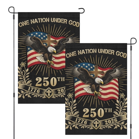 Garden Flag, One Nation Under God Eagle American Flag 250th Anniversary Design, 12" x 18" Vertical Yard Banner for Front Porch Patio Lawn and Outdoor Home Decoration, Patriotic Faith Decor