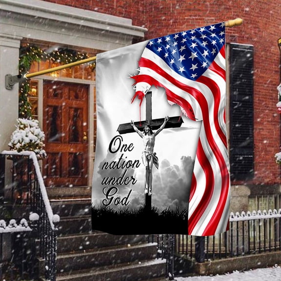Garden Flag One Nation Under God Jesus Christian Cross On American, Religious, 12x18 POLE NOT INCLUDED
