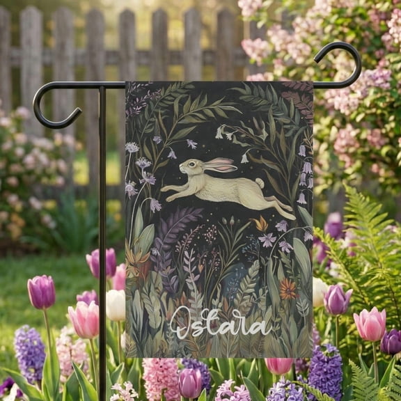 Garden Flag Ostara Hare Cottagecore Spring Equinox Pagan Sabbat Witchy V48, 12x18 POLE NOT INCLUDED