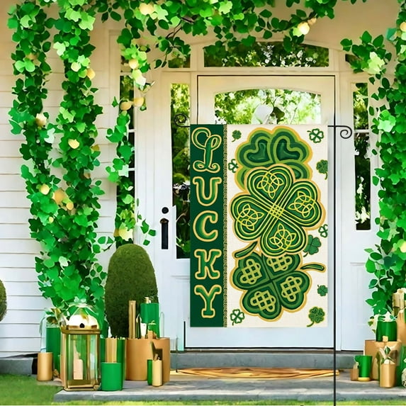 Garden Flag Outdoor St. Patrick'S Day Garden Flag Four-Leaf Flags For Outside