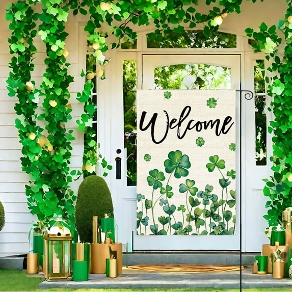 Garden Flag Outdoor St. Patrick'S Day Garden Flag Four-Leaf Flags For Outside