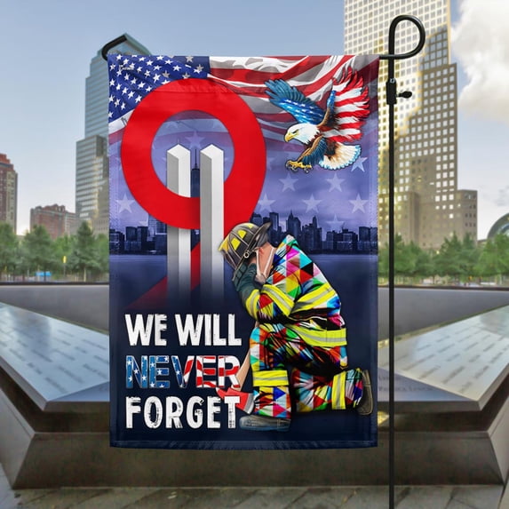 Garden Flag Patriot Day 911 We Will Never Forget Eagle On American, Memorial, 12x18 POLE NOT INCLUDED