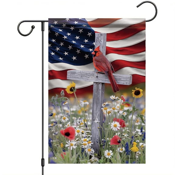 Garden Flag Patriotic 4th of July Cardinal Bird Flag USA Memorial Day Independence Day Seasonal Outdoor Decor, 12x18 POLE NOT INCLUDED