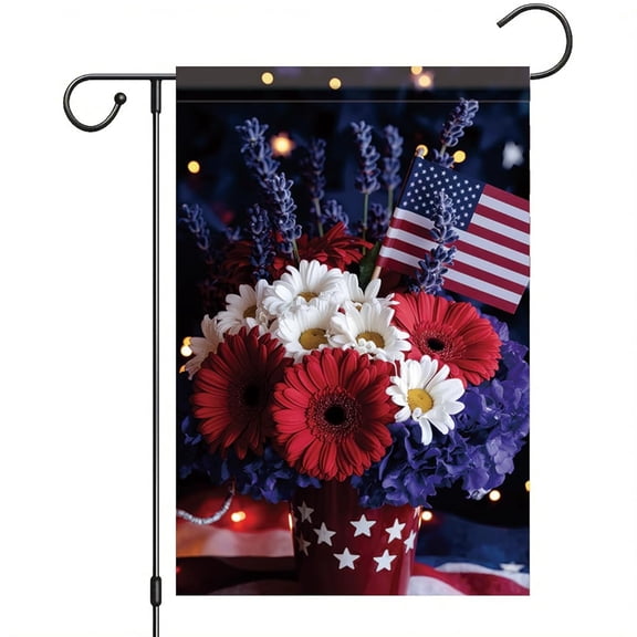 Garden Flag Patriotic 4th of July Flag Red Blue Flowers American Flag Independence Day Outdoor Decor, 12x18 POLE NOT INCLUDED