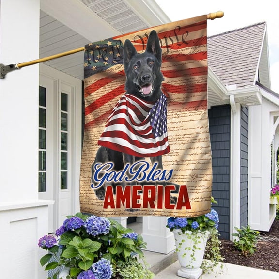 Garden Flag Patriotic Black German Shepherd Dog 4th Of july God Bless America Wrapped in Glory, K9 Patriot, 12x18 POLE NOT INCLUDED